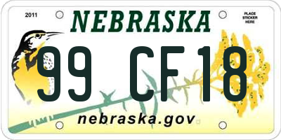 NE license plate 99CF18