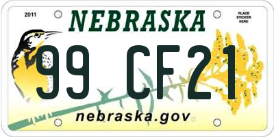 NE license plate 99CF21