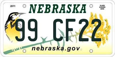 NE license plate 99CF22