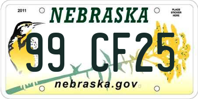 NE license plate 99CF25