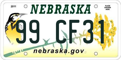 NE license plate 99CF31