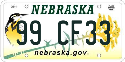 NE license plate 99CF33