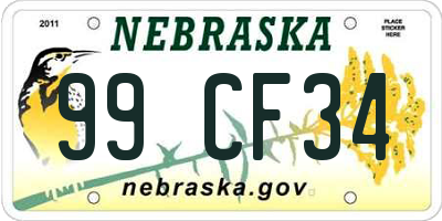 NE license plate 99CF34