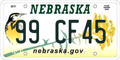 NE license plate 99CF45