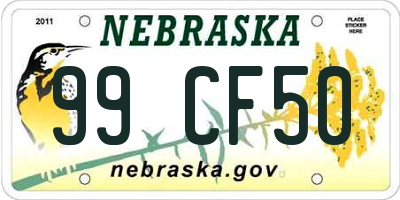 NE license plate 99CF50