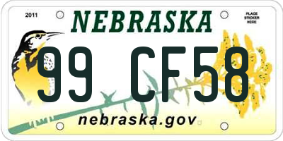 NE license plate 99CF58