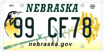 NE license plate 99CF78