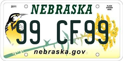 NE license plate 99CF99