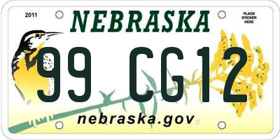 NE license plate 99CG12