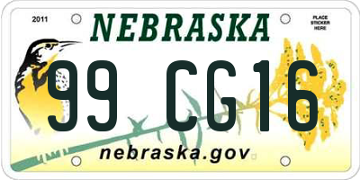 NE license plate 99CG16