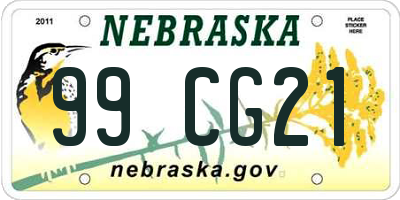 NE license plate 99CG21