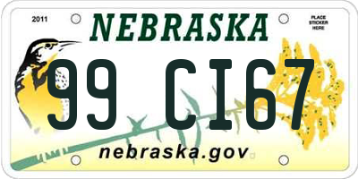 NE license plate 99CI67