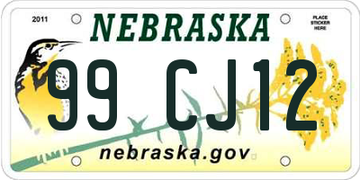 NE license plate 99CJ12