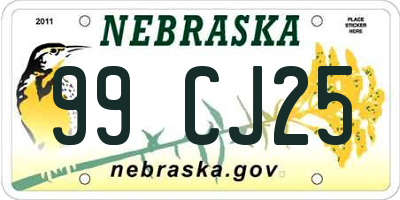 NE license plate 99CJ25