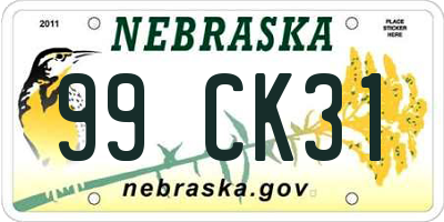 NE license plate 99CK31