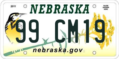 NE license plate 99CM19