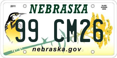 NE license plate 99CM26