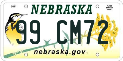 NE license plate 99CM72