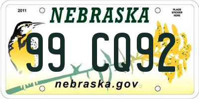 NE license plate 99CQ92