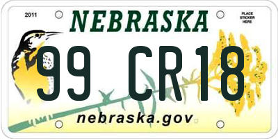 NE license plate 99CR18