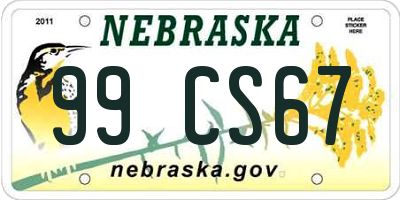 NE license plate 99CS67