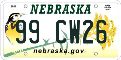 NE license plate 99CW26