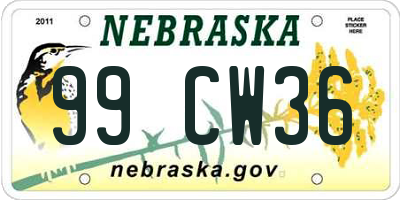 NE license plate 99CW36