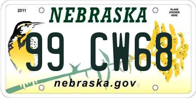 NE license plate 99CW68