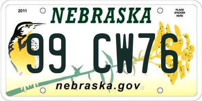 NE license plate 99CW76