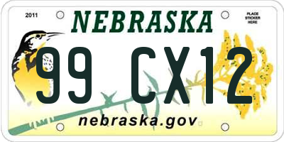 NE license plate 99CX12