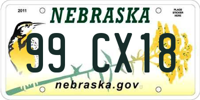 NE license plate 99CX18