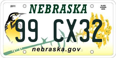 NE license plate 99CX32