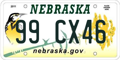 NE license plate 99CX46