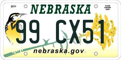 NE license plate 99CX51