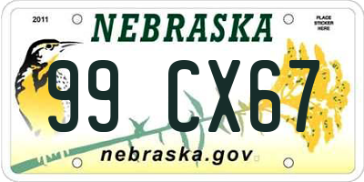 NE license plate 99CX67