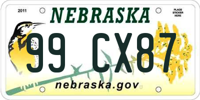 NE license plate 99CX87