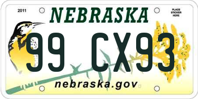 NE license plate 99CX93