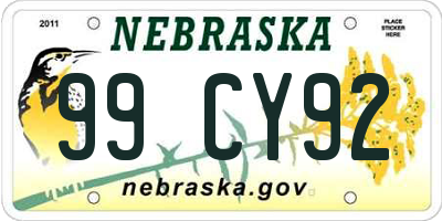 NE license plate 99CY92