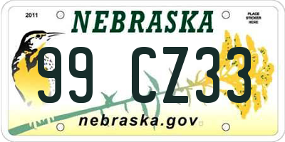 NE license plate 99CZ33