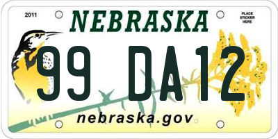 NE license plate 99DA12