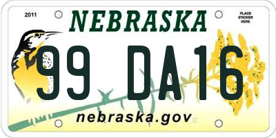 NE license plate 99DA16