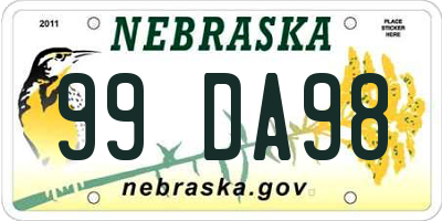 NE license plate 99DA98