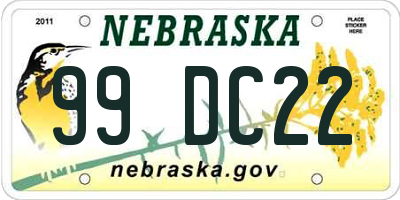 NE license plate 99DC22