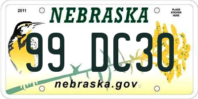 NE license plate 99DC30