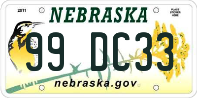 NE license plate 99DC33