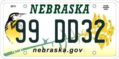 NE license plate 99DD32