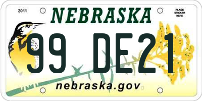 NE license plate 99DE21