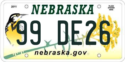 NE license plate 99DE26