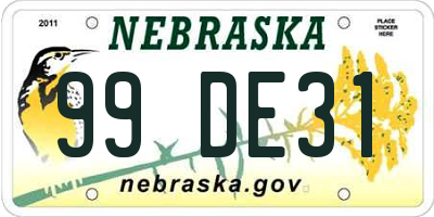 NE license plate 99DE31