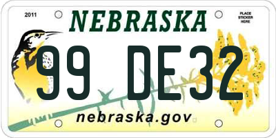 NE license plate 99DE32